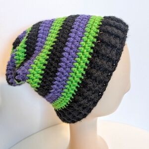 NEW, Slouchy crochet striped beanie, handmade